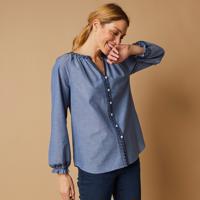 Blúz gombokkal és hímzésekkel, chambray